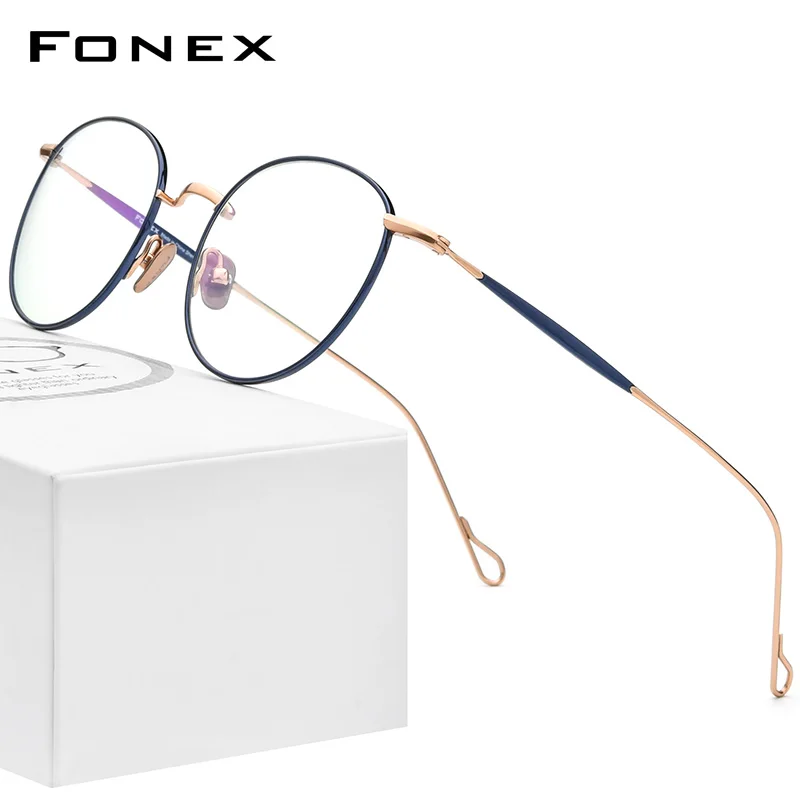 FONEX Titanium Glasses Frame Women Vintage Round Eyeglasses Frame Men 2021 New Titan Eyewear F85645