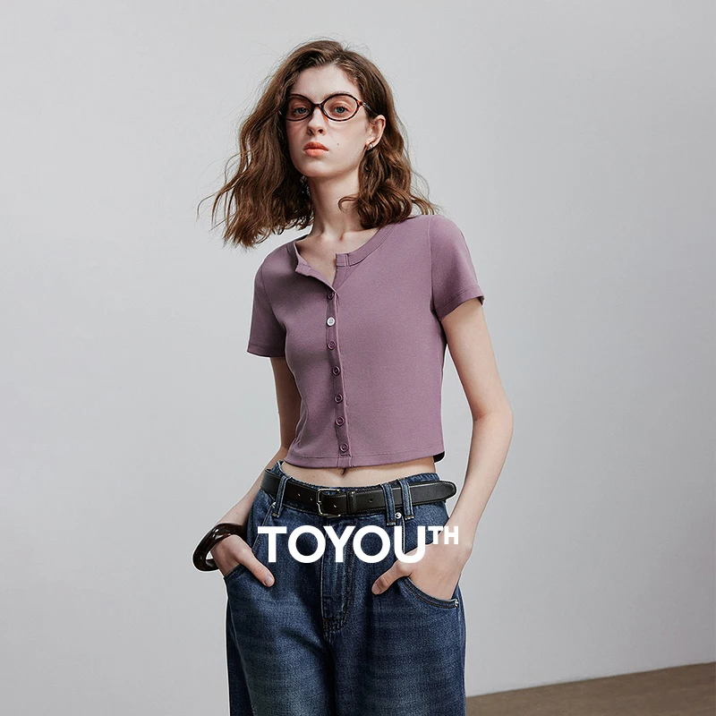 

TOYOUTH женская футболка с коротким рукавом, лето 2025, новые повседневные топы 8521058