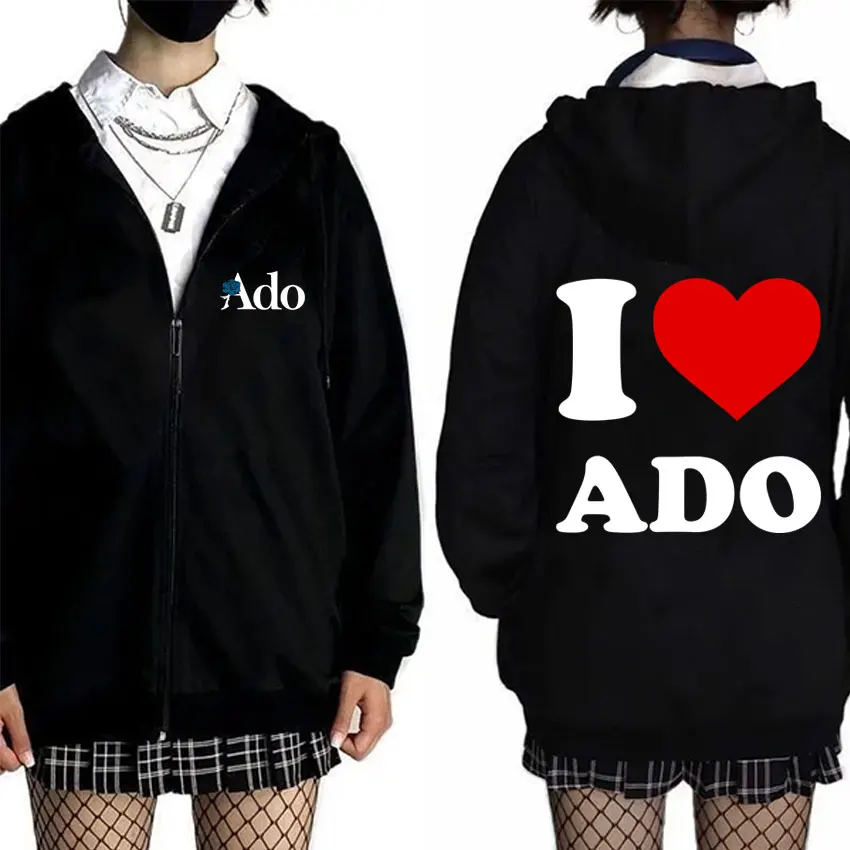 

I Love Ado Zipper Hoodie Men Women Clothing Casual Fleece Cotton Zip Up Jacket Unisex Fashion Japanese Style Zip Up Sweatshirt