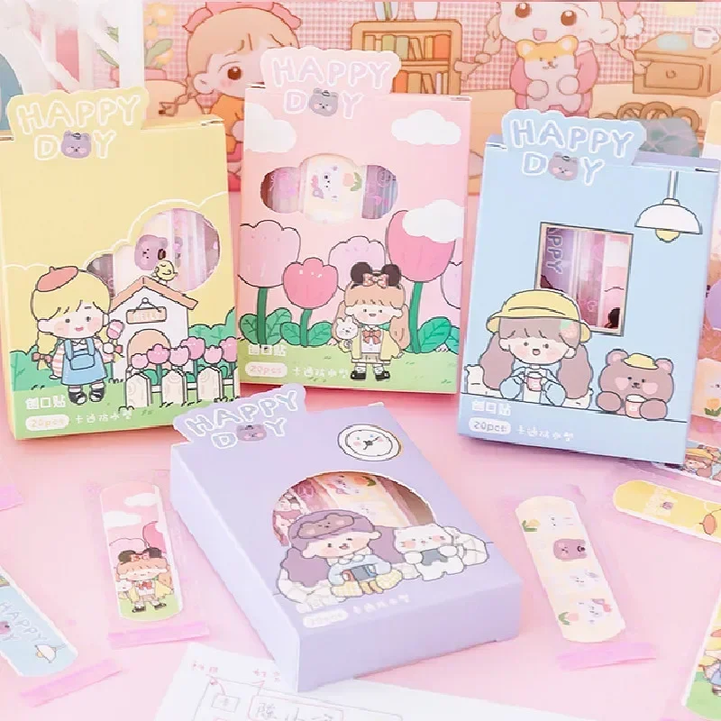 20 buah/lot plester perekat bermotif kartun Kawaii imut plester pertolongan pertama plester luka Kit darurat Bandaids untuk anak-anak