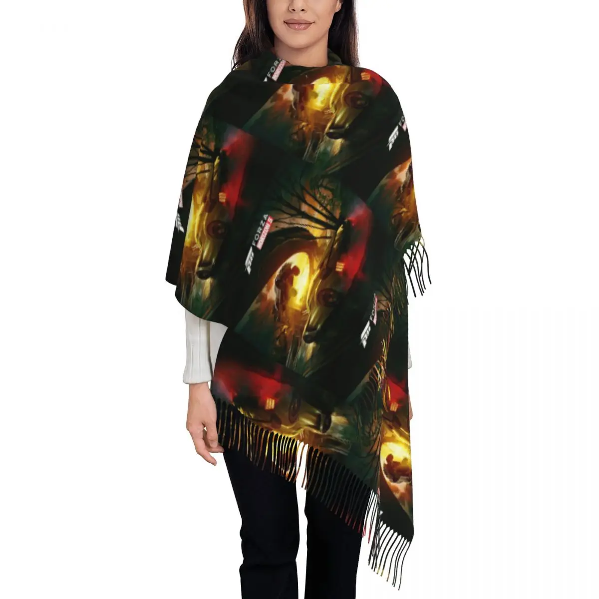 

Video Games Forza Horizon Scarf Tassel Scarves Women Soft Warm Shawls and Wraps Long Fall Winter Shawl Wrap