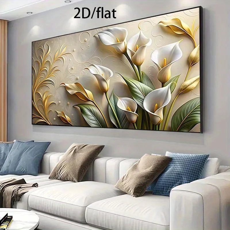 1pc frameless Canvas Painting 2D Flat White Calla Lilies Flower Abstract Canvas Prints Poster Large Horizontal Modern Botanical
