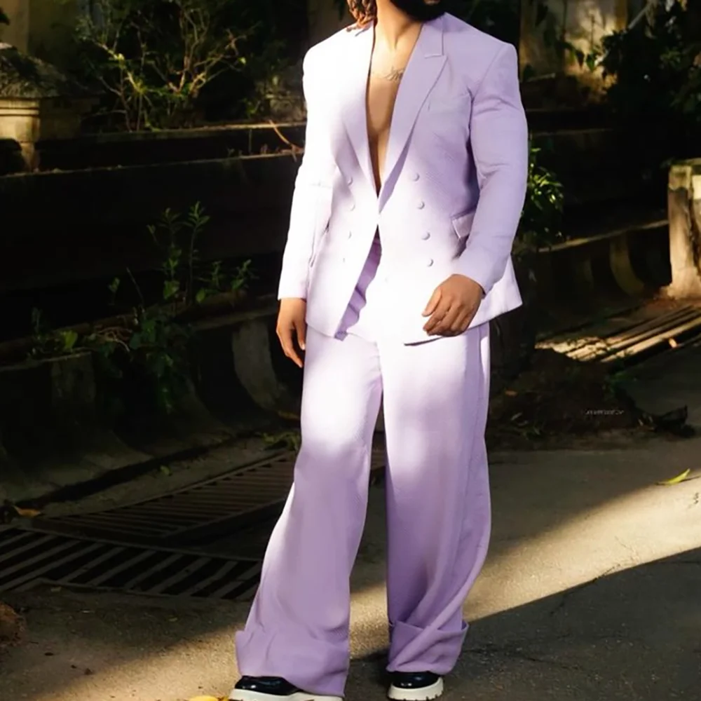 

Light Purple Men's Suit Coat Pants 2Pc Set Loose Outfit Blazer Trousers Social Party Daily Work Commute Male Clothing