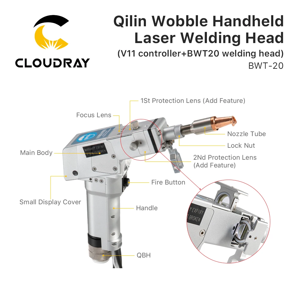 Cloudray BM8 Kirin Dual Pendulum Fiber Laser Handheld Welding head With Wire Feeder