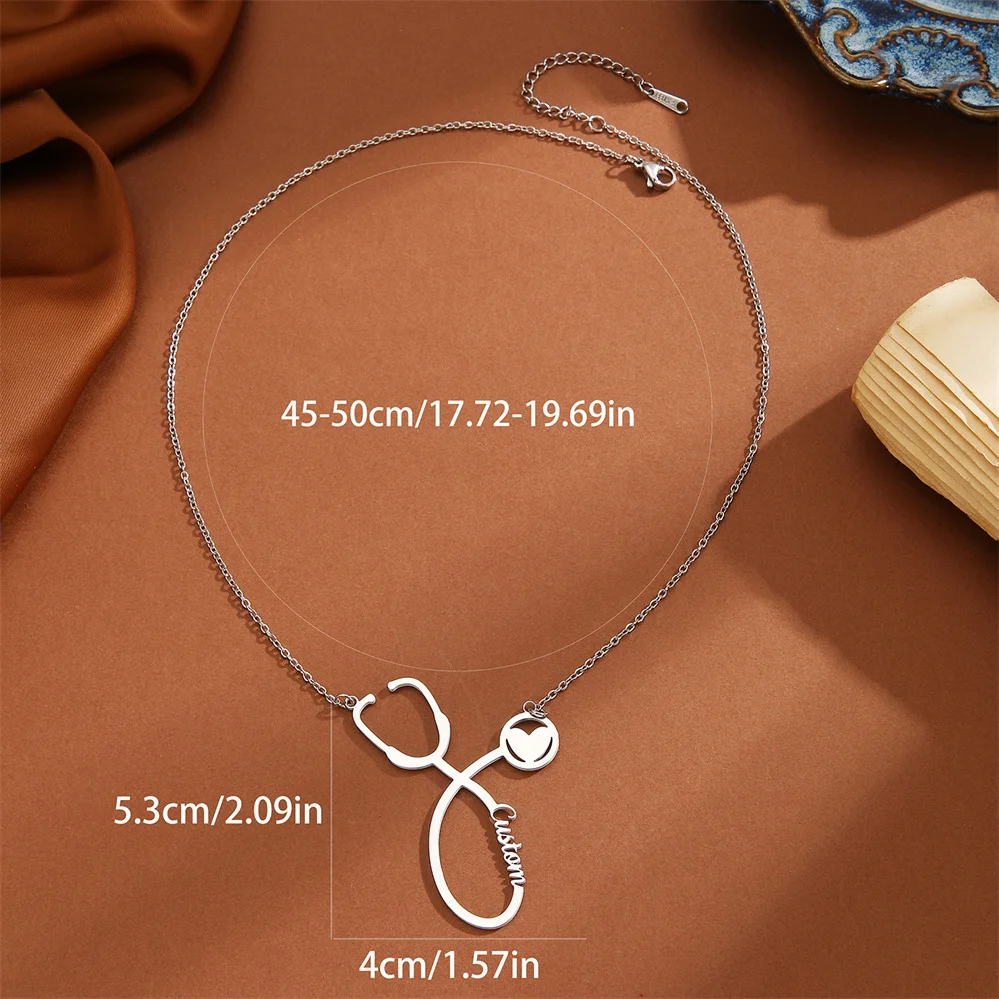 QIMING Custom Stethoscope Name Necklace Stainless Steel Chain Necklaces For Women Doctor Nurse Jewelry Personalized Gift