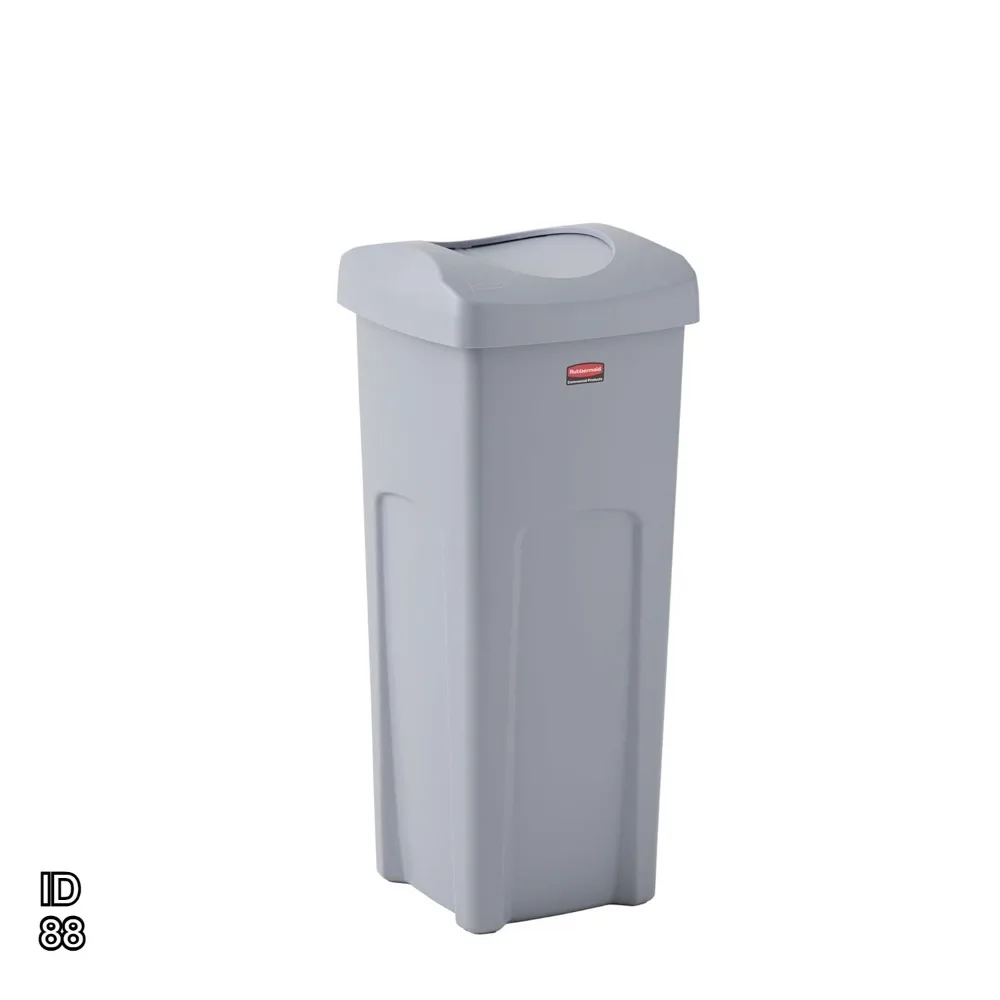 

23-галлонный квадратный мусорный бак с откидной крышкой, серый, идеально подходит для использования на открытом воздухе, в ресторанах, школах и на кухнях.