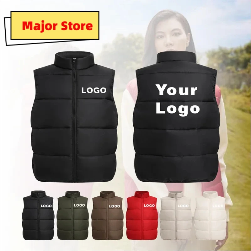 شعار مخصص يندبروف الشتاء سترة سميكة الوقوف طوق DIY أسفل القطن سترة بلا أكمام لطباعة العلامة التجارية الشركة #1