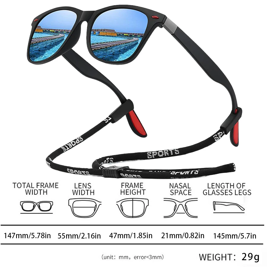 Modische Vintage Quadratische Sonnenbrille für Männer und Frauen, zum Fahren, Angeln, Wandern, Farbenfrohe Trendige Leichte Outdoor-Schutzbrille – Detail 7