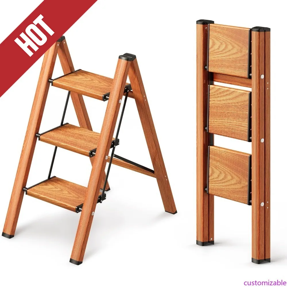 

Customizable-3 Step Ladder, Folding Step Stool With Anti-Slip Wide Pedal, Aluminum Material Lightweight Yet Sturdy, 300 Lbs Load