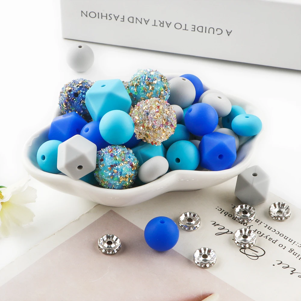 62Pcs/Bag New Silicone Beads and Acrylic Beads Loose Bead for Jewelry Making DIY Keychain Pen Bracelet Accessories