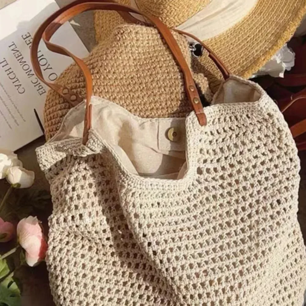 Women's Backpack Handmade Weaving Handbag Shoulder Bag Literary Retro Beach Holiday Outdoor Camping Picnic Bag