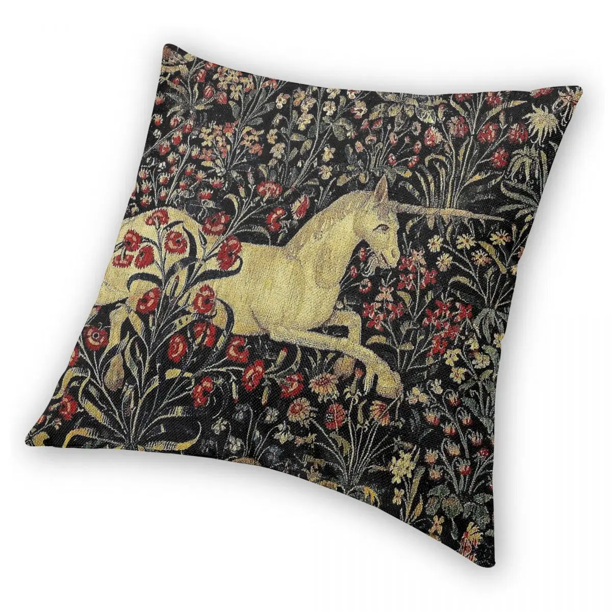 Medieval Unicorn Midnight Floral Pillowcase Polyester Linen Velvet Creative Zip Decorative Pillow Case Sofa Seater Cushion Cover