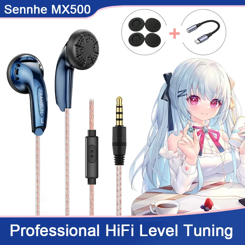 Sennhei MX500 Powerful Bass Flat Head Music Wired Earbuds Upgrade HiFi Surround Stereo Earphones USB C 3.5mm With Mic Headphones