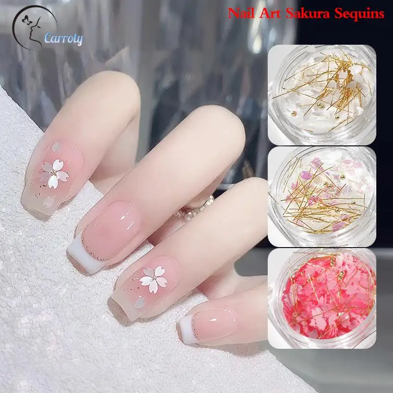 1Jar Cute Sakura Petals Sequins For Nail Colorful Floral Leaves Mixed Nail Art Glitter Beads Nail Art 3D Flakes