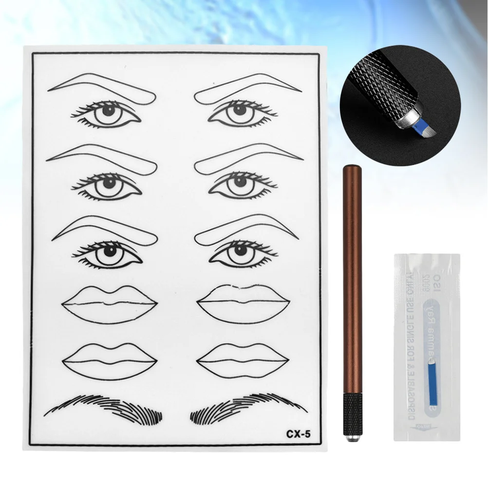 Complete Microblading Kit with Reusable Practice Skin Eyebrow Blades and Ergonomic Pen for Smooth Eyeliner Lip Tattoo Work