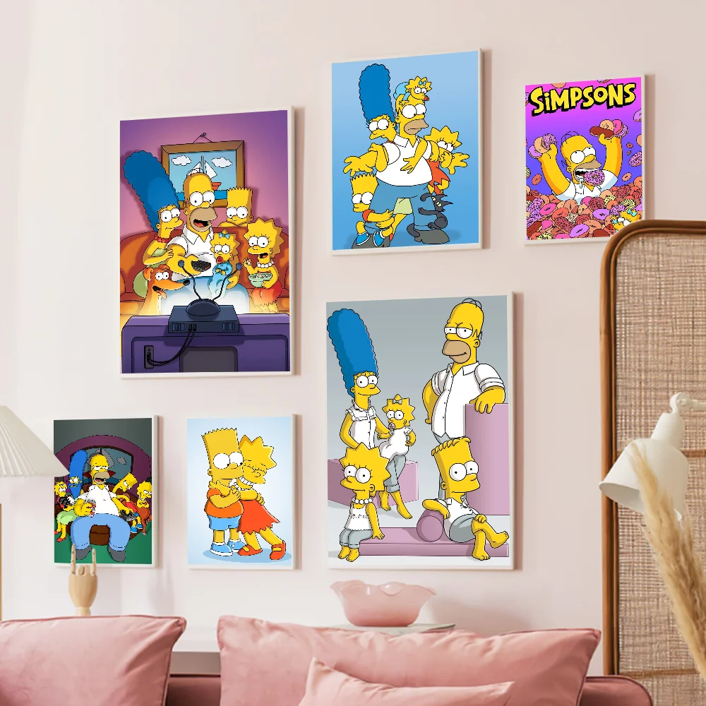 Cartoon Anime S-Simpsons Vintage Posters Sticky Vintage Room Home Bar Cafe Decor Kawaii Room Decor