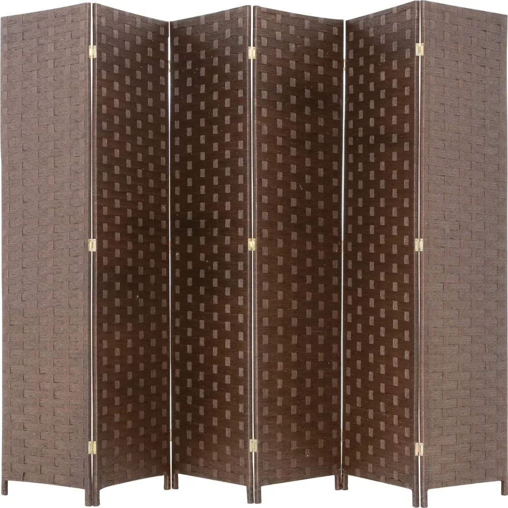 Room Divider Wood Screen 6 Panel Folding Portable Partition Screen Wood Mesh Woven Design Room Screen Divider