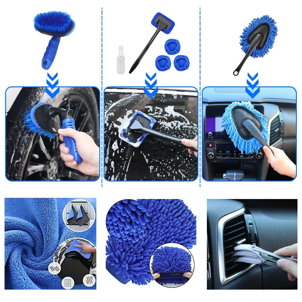 25Pcs Car Detailing Brush Set Scrubber Drill Detail Brushes Towel Kit Auto Air Conditioner Vent Windshield Wheel Cleaning Tools