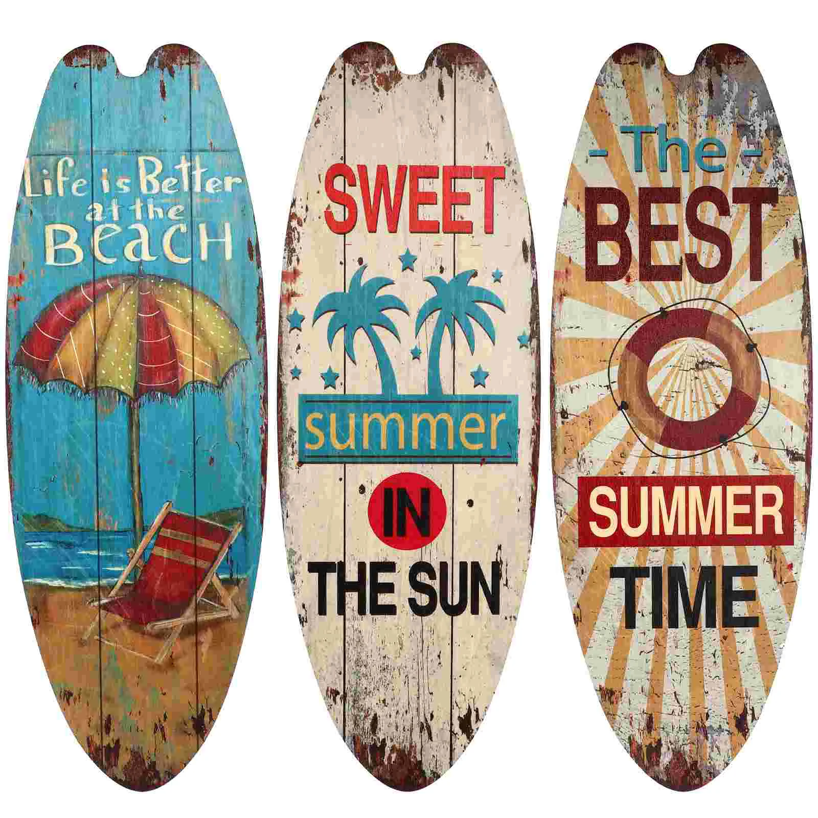 3 Pcs Surfboard Wooden Sign Indoor Plaque Decoration Stickers Kids Hanging Decorations