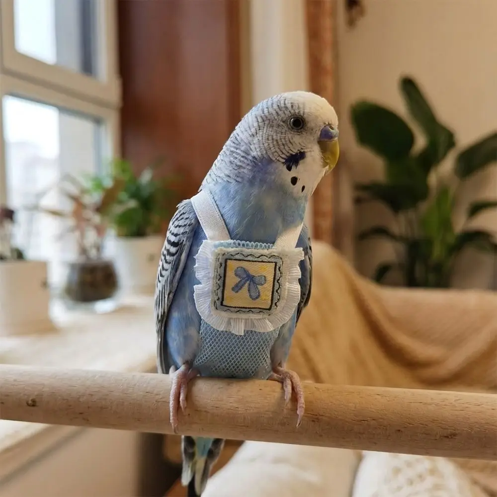 Breathable Mesh Pet Parrot Diaper Adjustable Snap-Closure Bird Flight Suits Cartoon Pattern Bird Vest for Cockatiel Pigeons