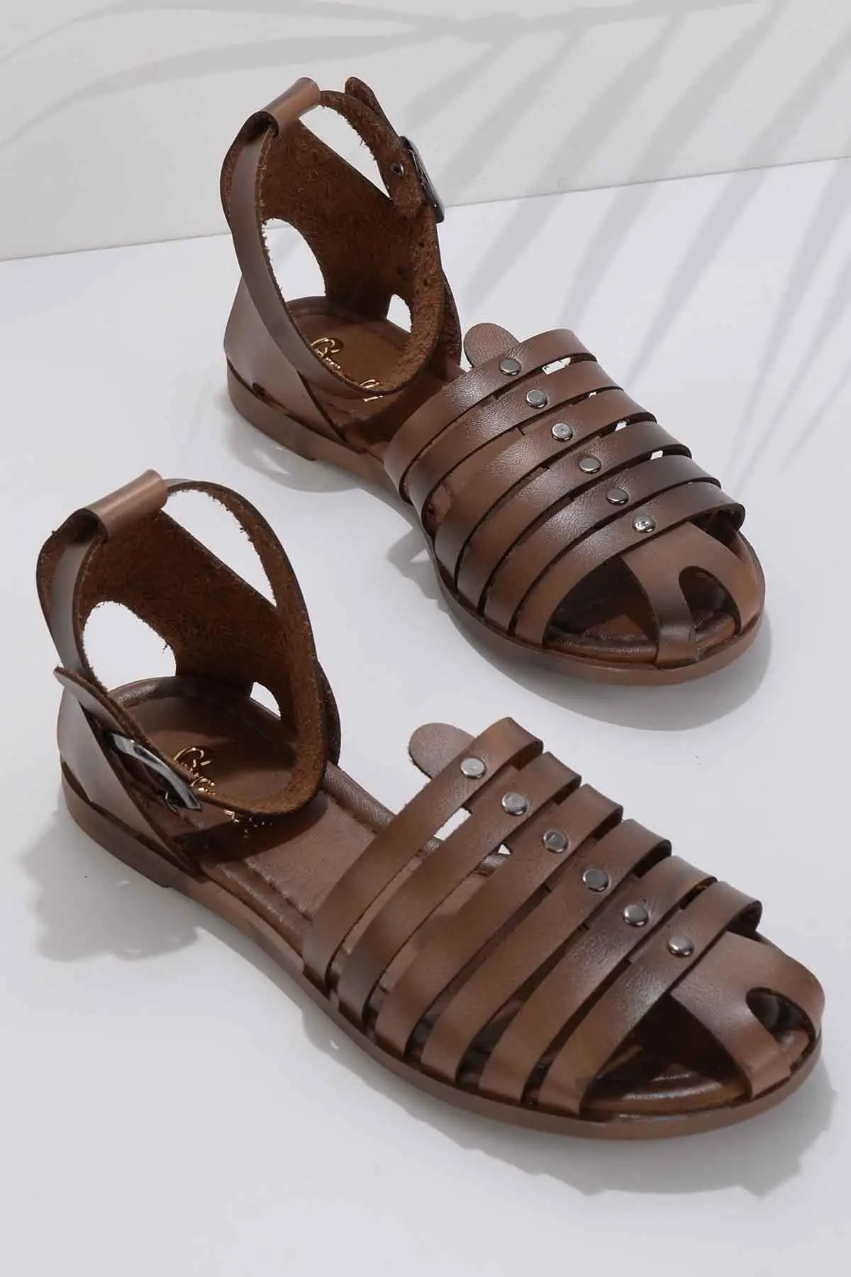 Bambi Tan Women 'S Sandals ROMAN Shoes summer sandals buckle strap Hollow Out beach sandals cool women's shoes size