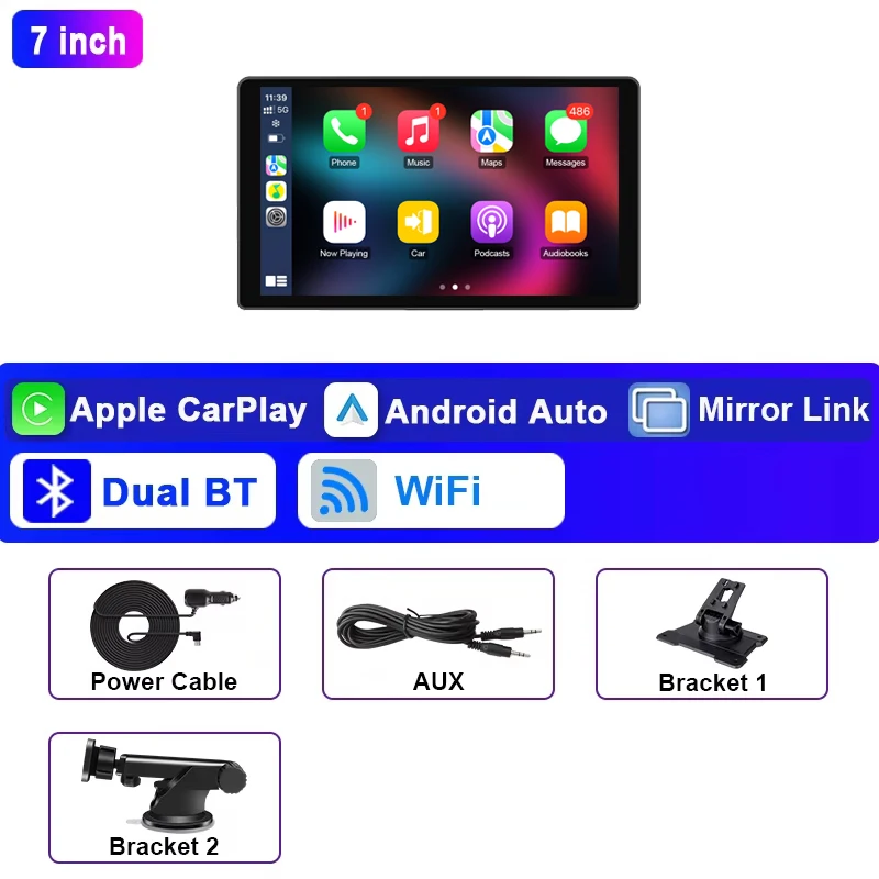 Srnubi Universele 7 "10" inch Auto Draadloze Carplay & Android Auto Navigatie Achteruitkijkspiegel FM AUX Draagbare Multimedia Touchscreen