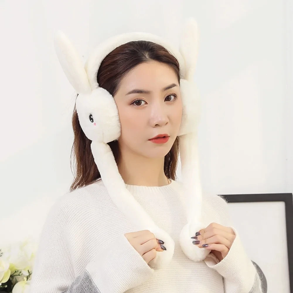 Cute Ear Move Earmuff Rabbit Moving Ears Jumping Earmuffs Warm Funny Toy Cap Plush Toy Headphones for Women Adult Winter Gift