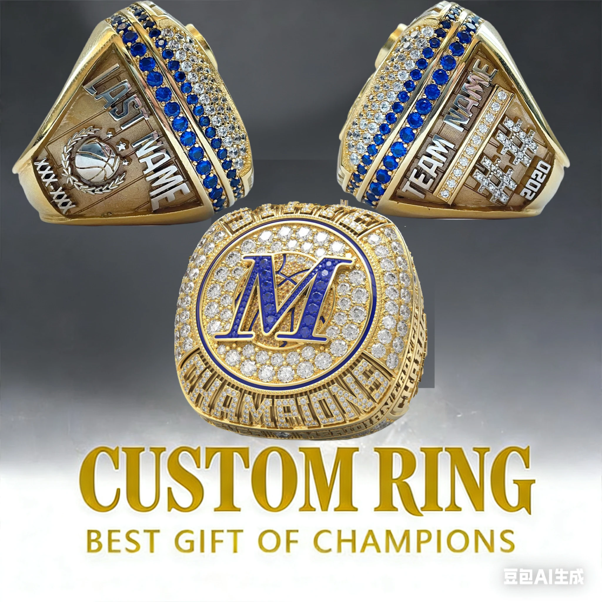 

Customize golden and silver championship commemorative rings, personalized with names and team logos for championship rings, sch