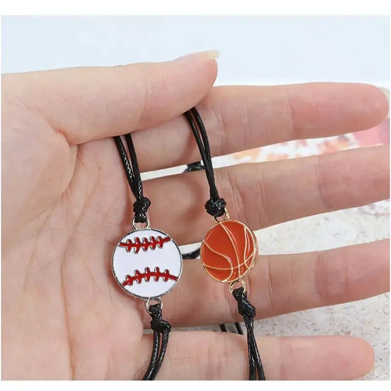 عارضة كرة السلة كرة القدم سحر سوار المرأة السوداء اليدوية المنسوجة حبل مجوهرات الفتيات الرياضة البيسبول الرجبي أساور بالجملة