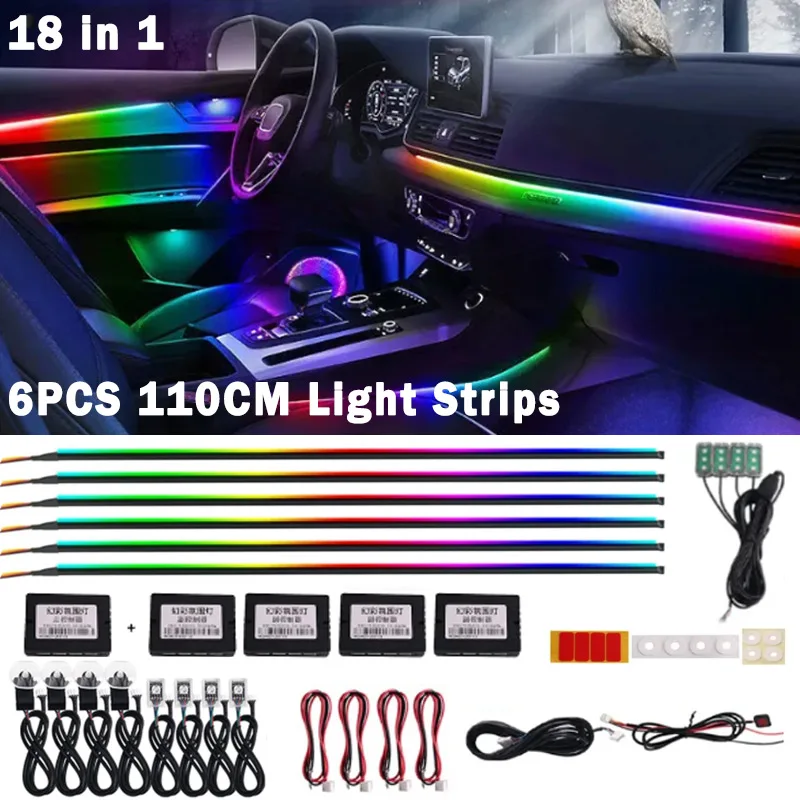 

18 in 1 Decoration Ambient Lights 213 Color Streamer Symphony Lamps Interior LED Acrylic Guide Optic with 6X 110CM Light Strips