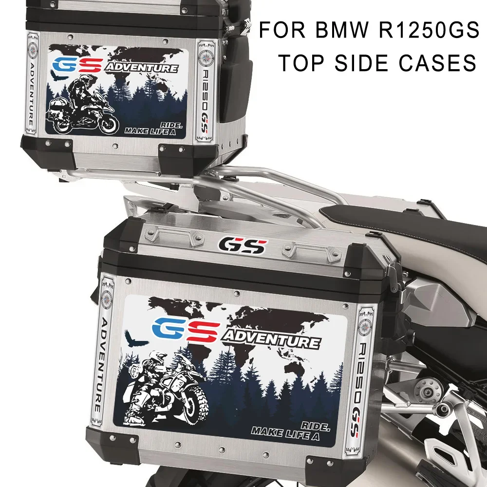 Para bmw tronco r1200gs f850gs f800gs r1250gs f750gs r1150gs g310gs r 1200 f800 gs aventura panniers bagagem adesivos de alumínio