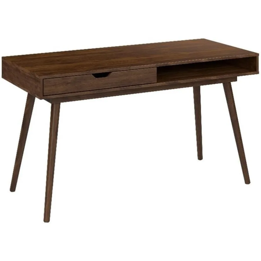 Bush Furniture Nora 54W Writing Desk in Dark Walnut Large Computer Table with Storage for Home Office Study Room or Entryway