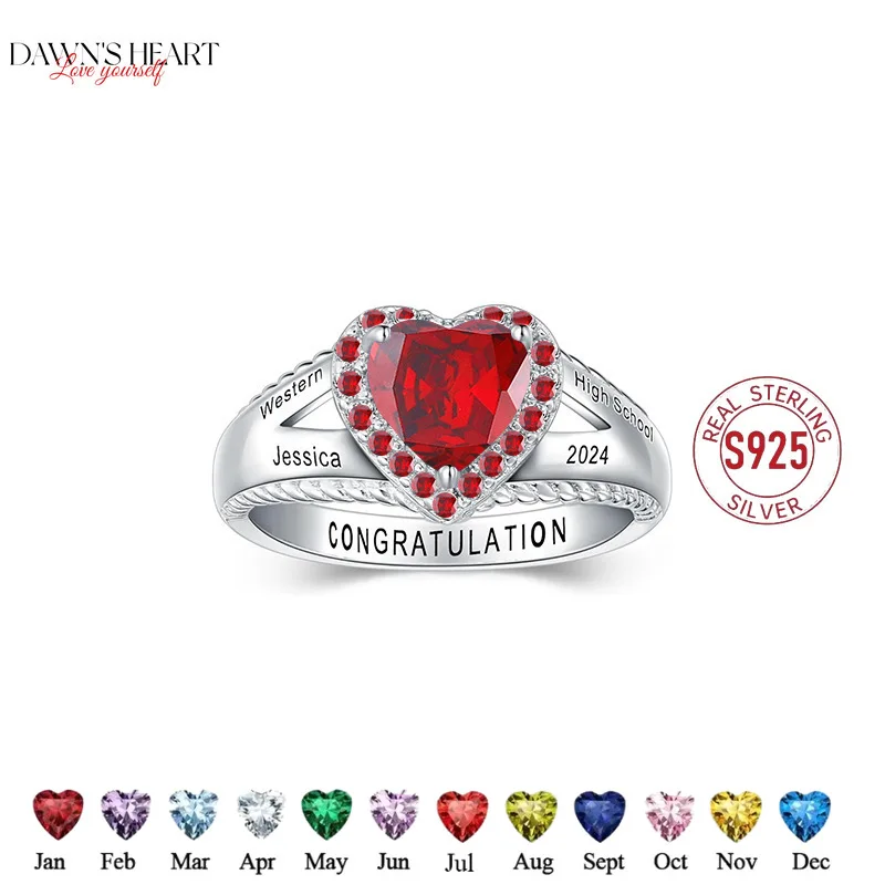 

925 Sterling Silver 1-4pcs Birthstones Ring for Woman Promise Engagement Wedding Custom Family Jewelry Gift Mother Grandma