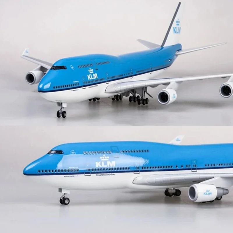 Scale 47CM Airplane 747 B747 KLM 1/157 Royal Dutch Airlines Model W Light & Wheel Diecast Resin Plane For Collection Toys Gift