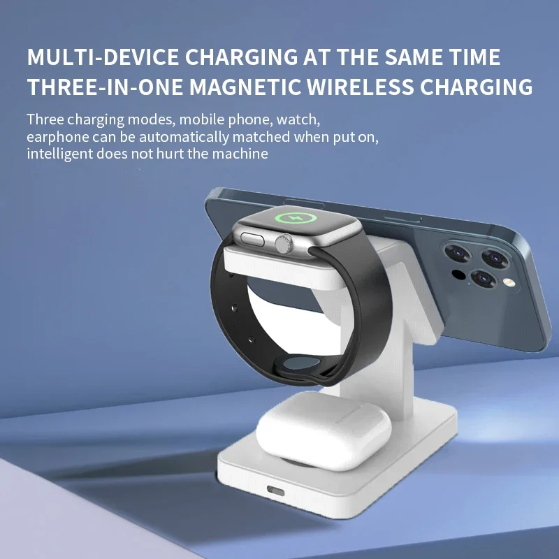حامل شاحن لاسلكي مغناطيسي VIKEFON ، قاعدة شحن سريعة ، iPhone 15 ، 14 ، 13 Pro Max ، Apple Watch 1-8 ، AirPods 3 ، 3 في 1