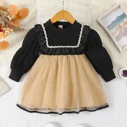 Baby Clothes Girl Spring Dress Children's Style Lantern Sleeve Mesh Princess Dress Long Sleeve Puff Sleeve Girl's Puff Skirt