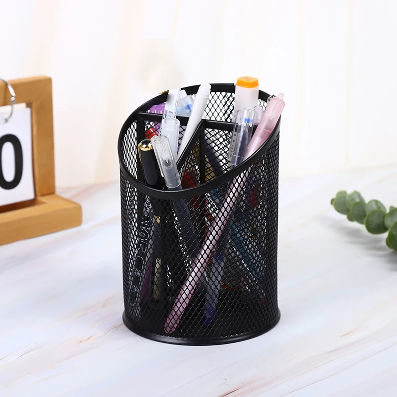 

Black Creative Pencil Cups Bevel Pen Container Metal Pencil Holder Desktop Storage Container Decoration Pencil Case