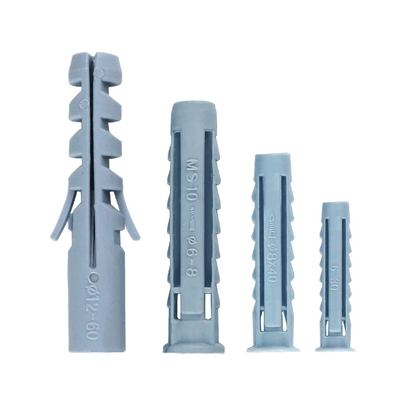 50/100pcs M6 M8 M10 M12 Plastic Expansion Pipe Column Concrete Anchor Wall Plug Gray  for Home Garden DIY Application