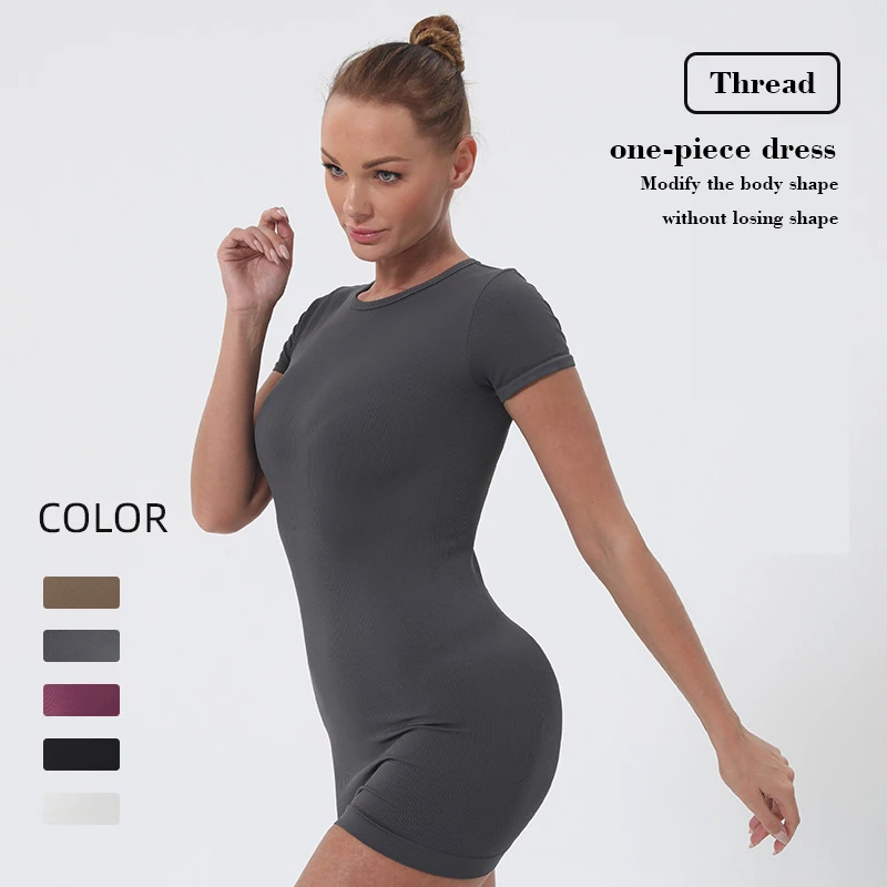 PN & NP, vestido tipo camiseta con cuello redondo para mujer, vestido ajustado sexy para Yoga, vestido cómodo elástico envolvente con glúteos sin costuras