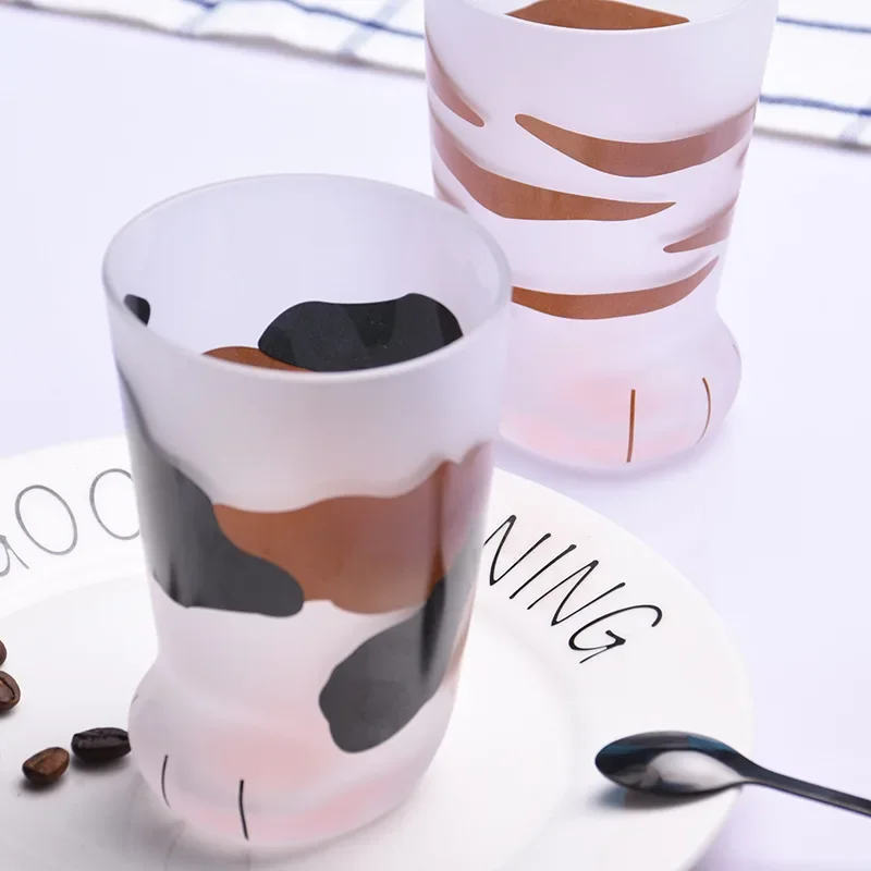 Cat Paw Cup Milk Glass Frosted Glass Cup Cute Cat Foot Claw Print Mug for Coffee Kids Milk Glass Cups Personality Milk Cup