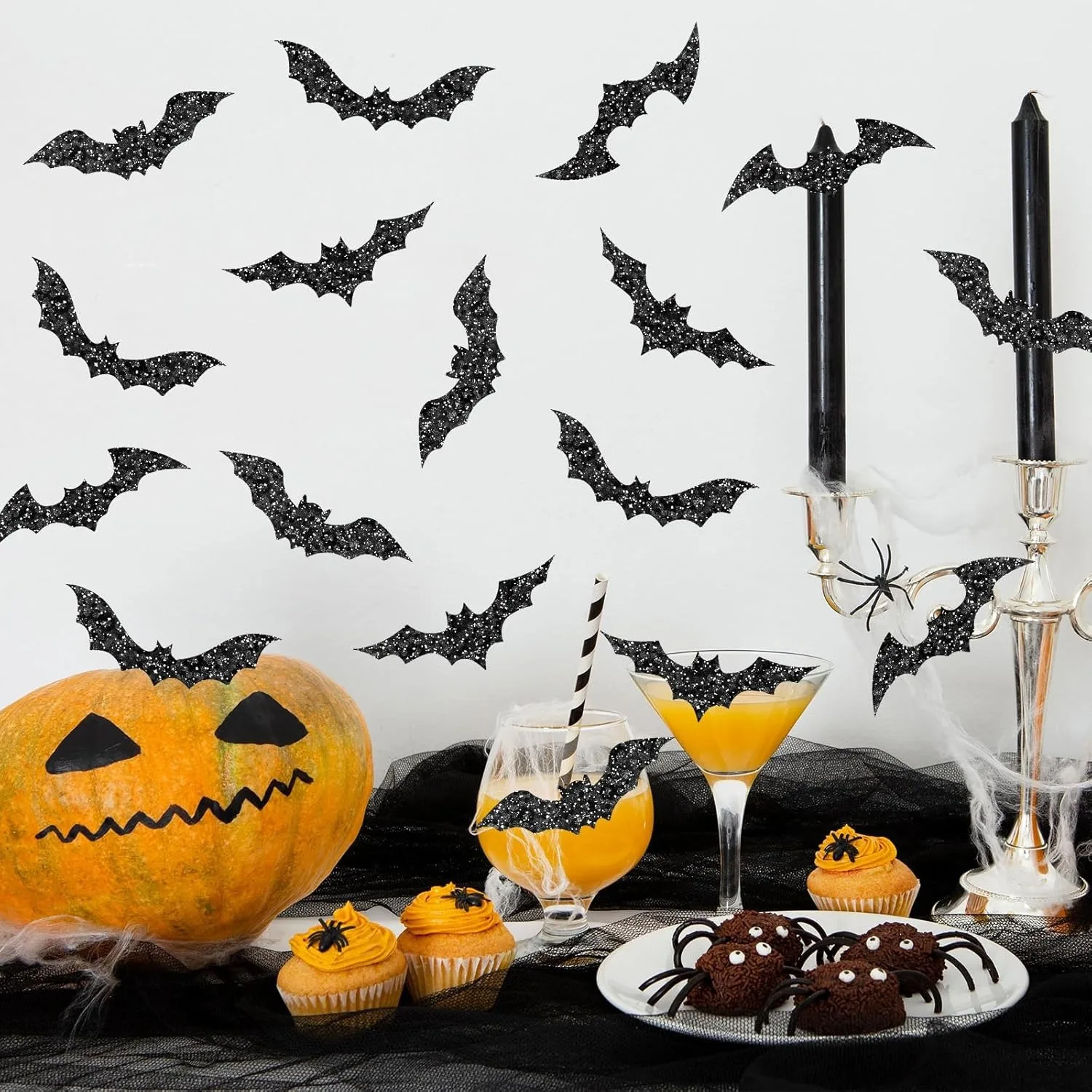 500pcs Halloween Bat Stickers Roll Laser Black Bat Waterproof 3 Designs Glitter Self-Adhesive Stickers for Halloween Party image 4