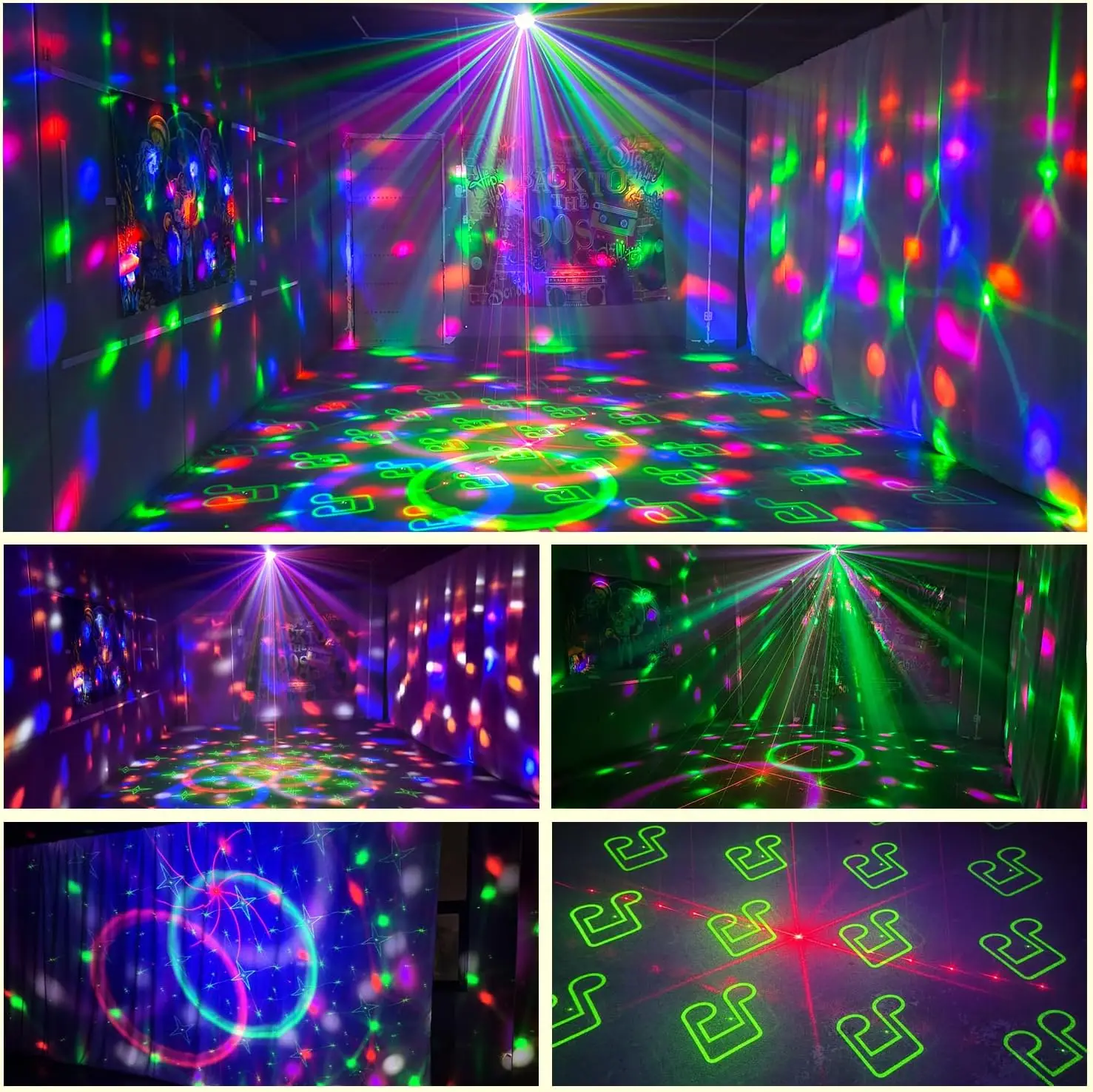 4 in 1 Party Light DJ Disco Ball Light with Voice Control and 6 Light Colors, LED Stage Party Birthday Club Christmas Decoration