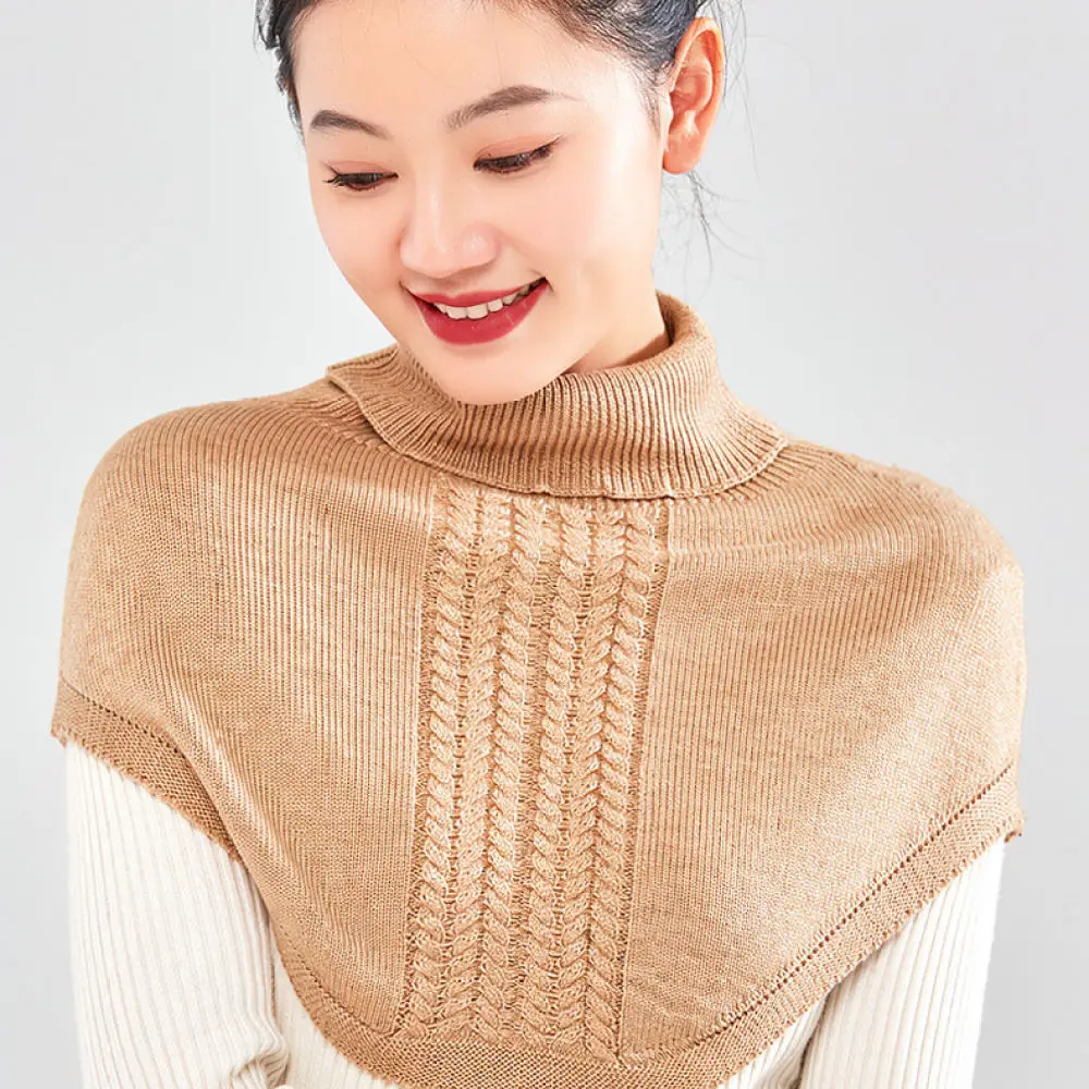 Fashion Cable Knit Fake Collar Cape Soft Cashmere Blend Winter Warm Scarf Shawl Elegant Neck Warmer For Women Daily