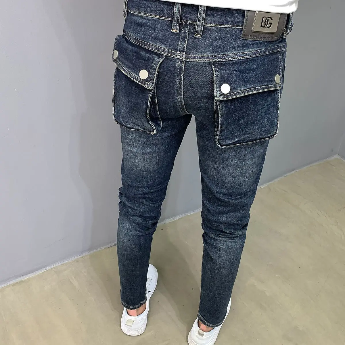 

High Street Youth Jeans Men's 2026 New Autumn Trend Tooling Pockets Versatile Slim Small Feet Long Denim Man Work Pants Men