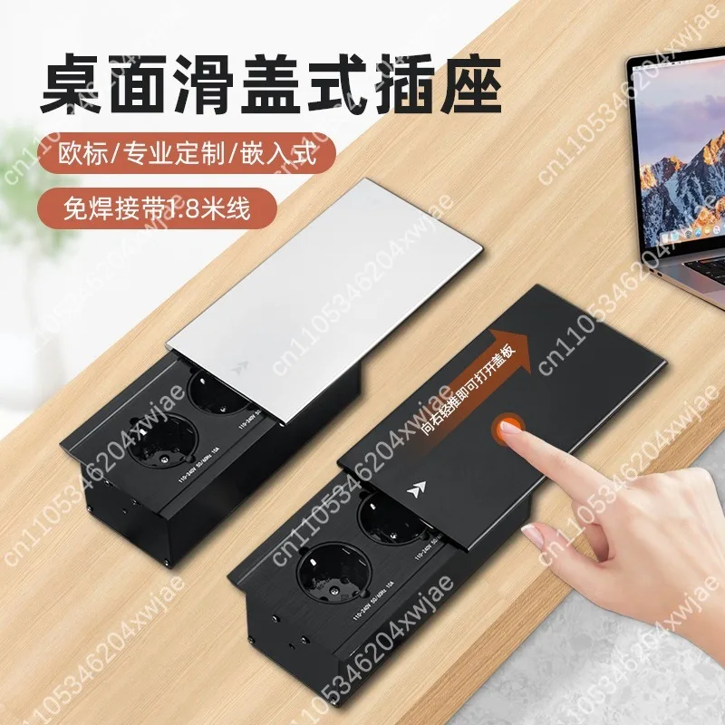 European Standard 3 Gang Power Socket With 1.8m Cord Sliding Cover Outlet Strip For Home Office Desk