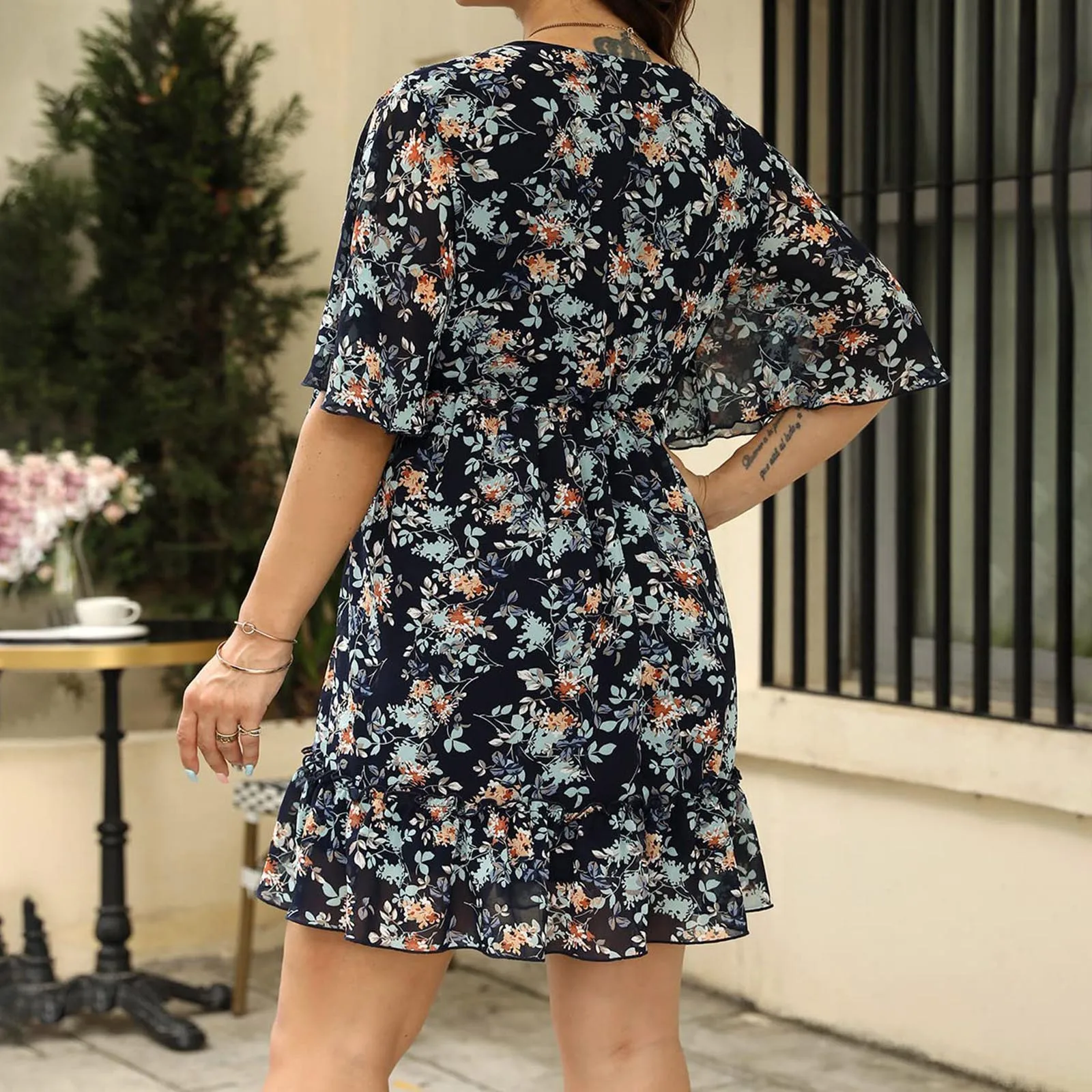 Oversized Women's Dress Loose Flare Sleeves Fashion Casual Printed Flower Pattern Long Dresses Plus Size For Spring Summer