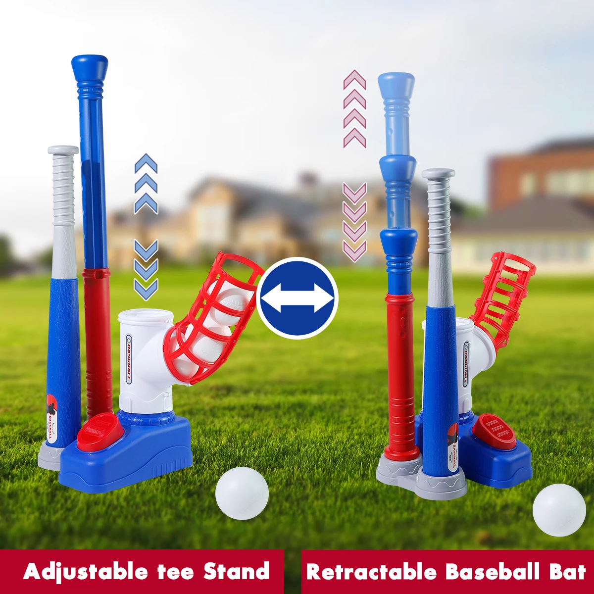 

Бейсбольный набор с машиной для подачи мячей, регулируемой подставкой, телескопической битой и мячами, игрушка для активного отдыха на улице, подарок на Хэллоуин/Рождество