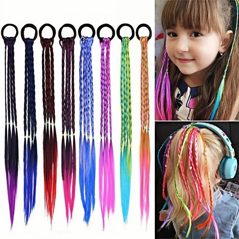 

1-8 шт., резинки для наращивания волос для девочек, красочные парики, косы для девочек и женщин, радужная плетеная синтетическая накладка