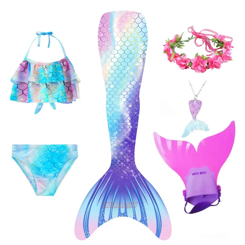 Kids Girls Swimming Mermaid Tail Mermaid Costume Cosplay Anime Children Swimsuit Fantasy Beach Bikini and Monofin Fin Halloween