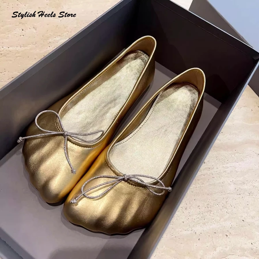 Stylowe wiązane buty baletowe w kształcie palca Wiosna Lato Okrągłe palce Slip On Shallow Pumps Kobiety Moda Casual Outfits Shoes